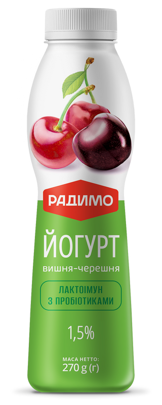 Йогурт РАДИМО Вишня-черешня Лактоімун 1,5% жиру 270 г ПЕТ